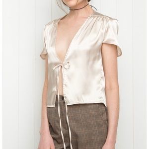 Cream silk tie front top